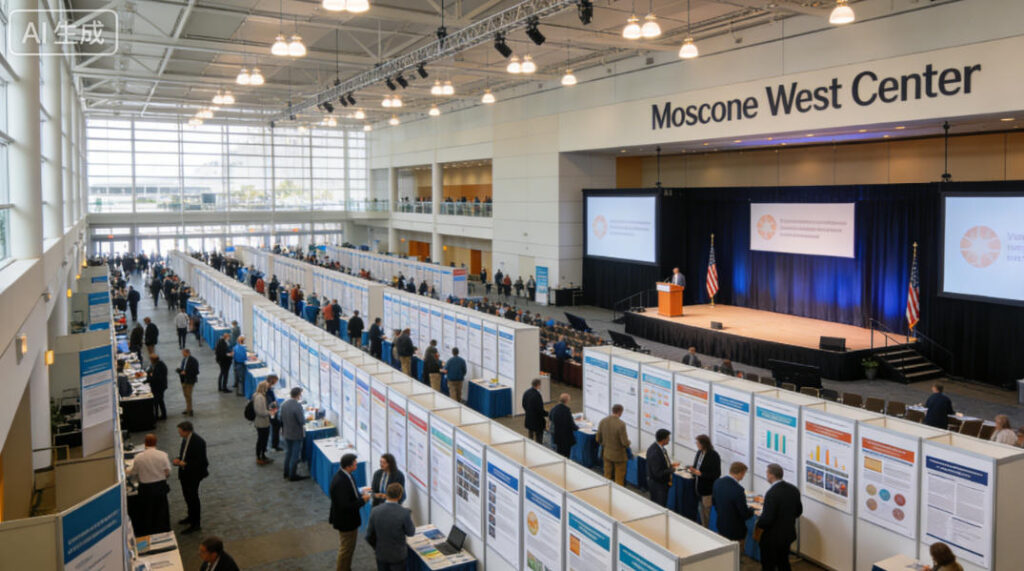 Moscone West convention center interior during 2026 ASCO GI Symposium, major biotech conference for GI oncology