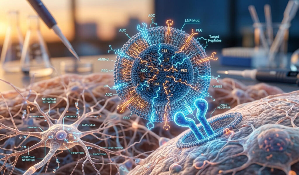 Microscopic visualization of a precision-engineered drug delivery nanoparticle targeting specific tissue