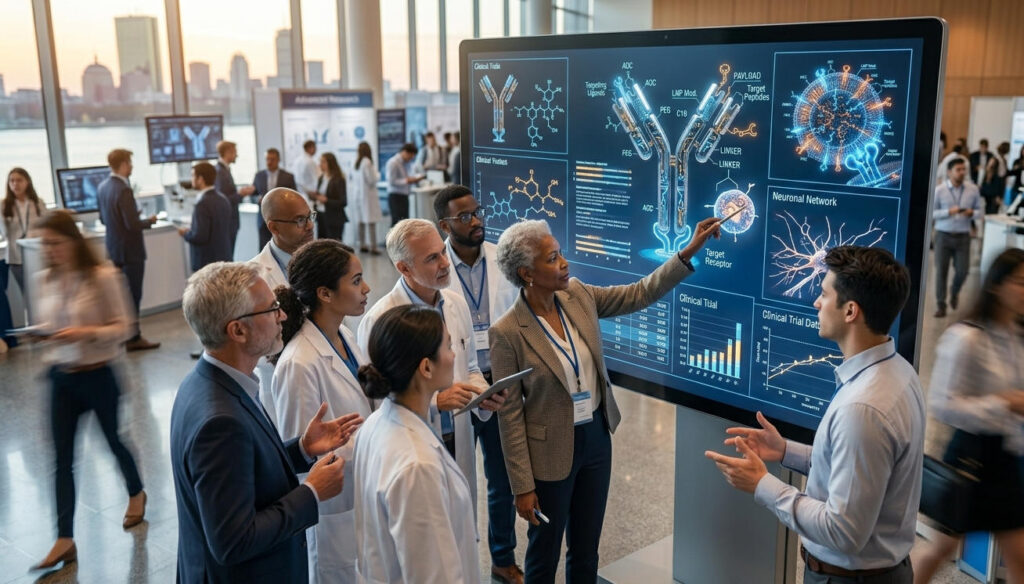 Professional networking and technical discussion at a major biopharmaceutical conference