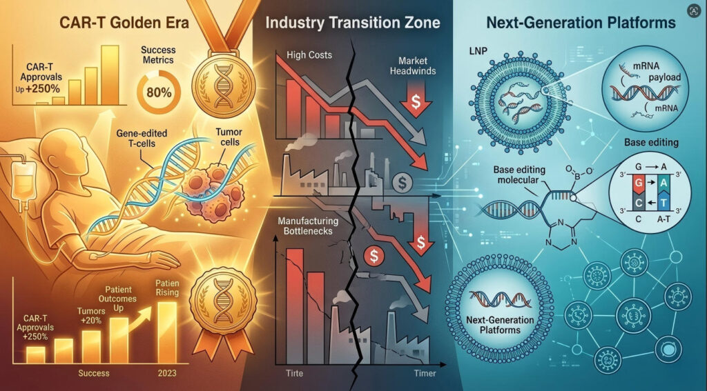 Global CGT industry landscape 2026 visualization for bio 2026 conference showing CAR-T commercialization challenges and investment trends