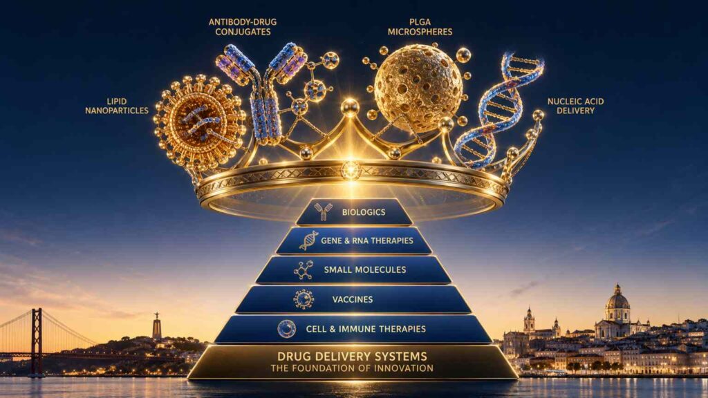 Biotech events 2026 DDS drug delivery systems crown jewel biopharma value chain post-2026 future forecast Lisbon