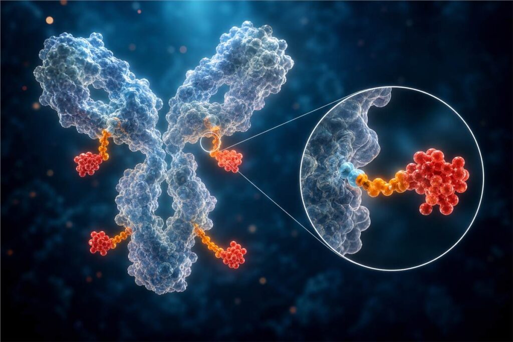 Antibody-drug conjugate molecular structure with stable linker and payload visualized at bio us 2025