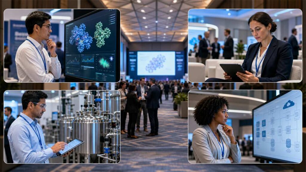 Different attendee perspectives at biological conference Ai4 2026